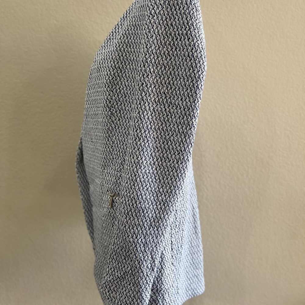 ZARA NAVY & ECRU LONG JACQUARD BLAZER JACKET WITH ZIPPED POCKETS SZ M CAREER EUC - Picture 10 of 16